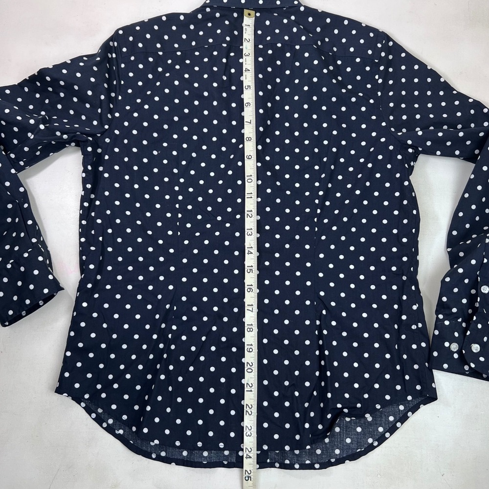 Chaps Womens Petite Polka Dot Button Down Shirt Long Sleeve Size MP Blue White‎ - Picture 6 of 9
